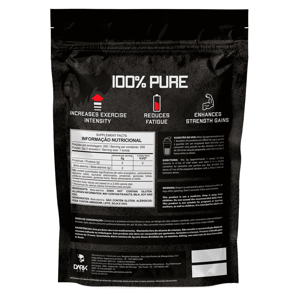 Beta Alanina 100% Pura 500g Refil